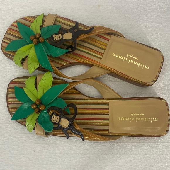 Michael Simon New York Monkey in Palm Tree Slide Sandals Leather women sz 7-1/2 - Picture 3 of 8